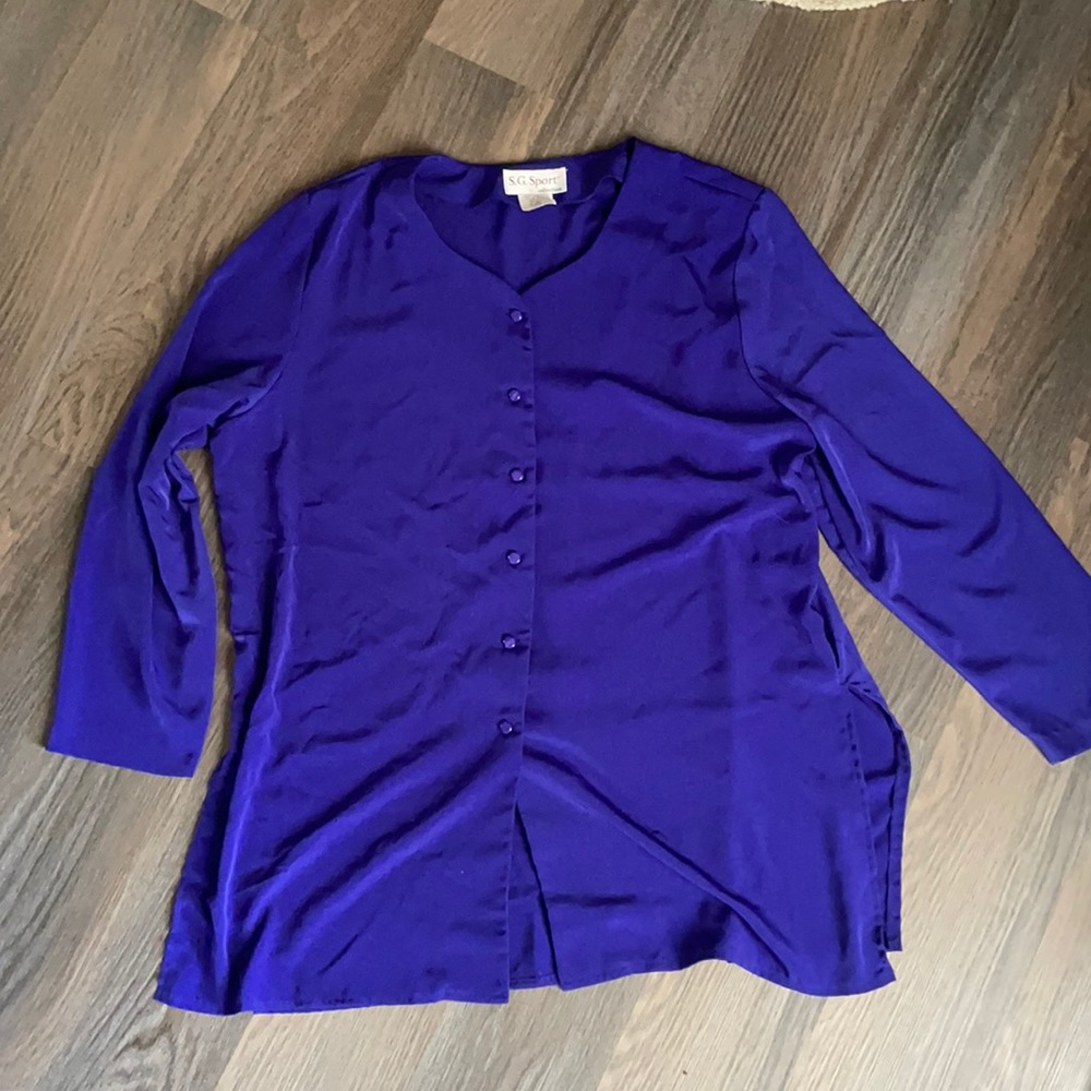 Vintage SG Sport blue silk tunic button down blazer blouse